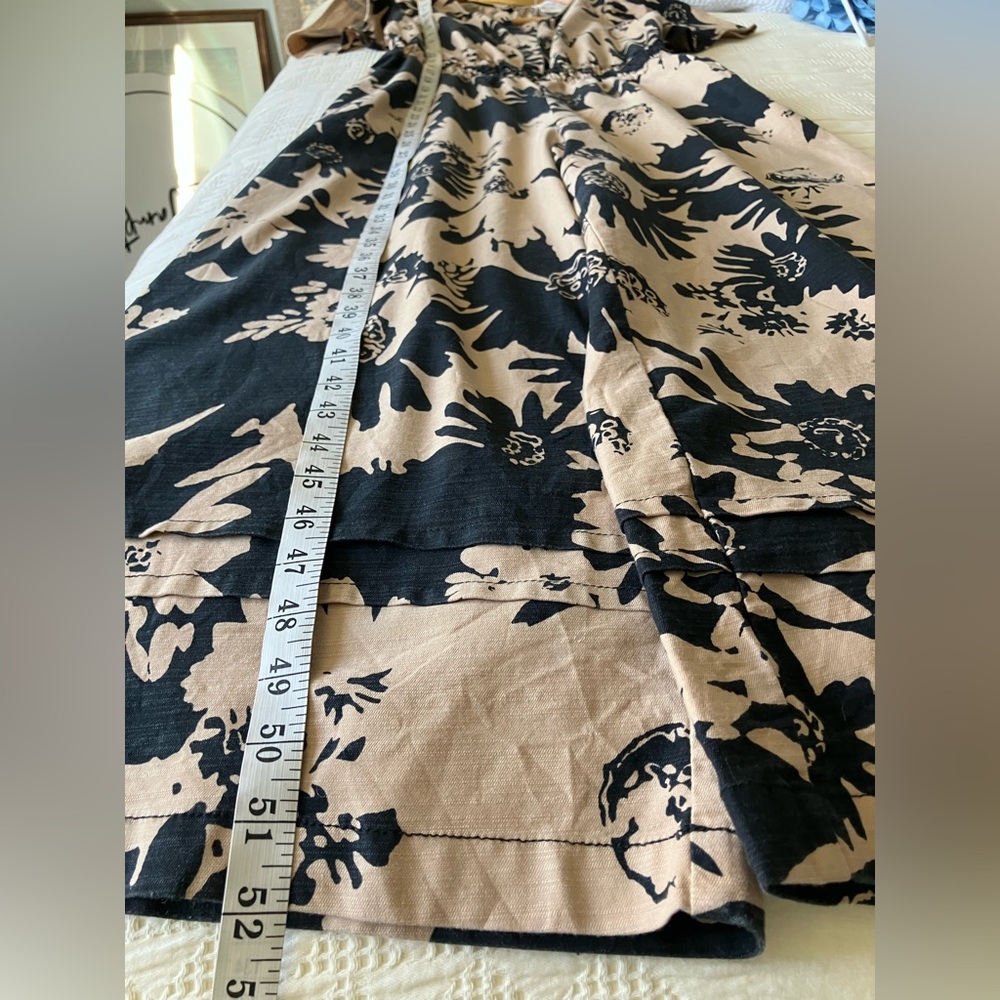 ANTHROPOLOGIE Somerset Black/Tan Floral Wide Leg Jumpsuit Size XS (Like a S/M) - Picture 12 of 16